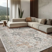 KUETH Modern Area Rug 8x10, Machine Washable Rugs for Living Room, Non Slip Carpet Printed, Low Pile, Light Taupe Brown